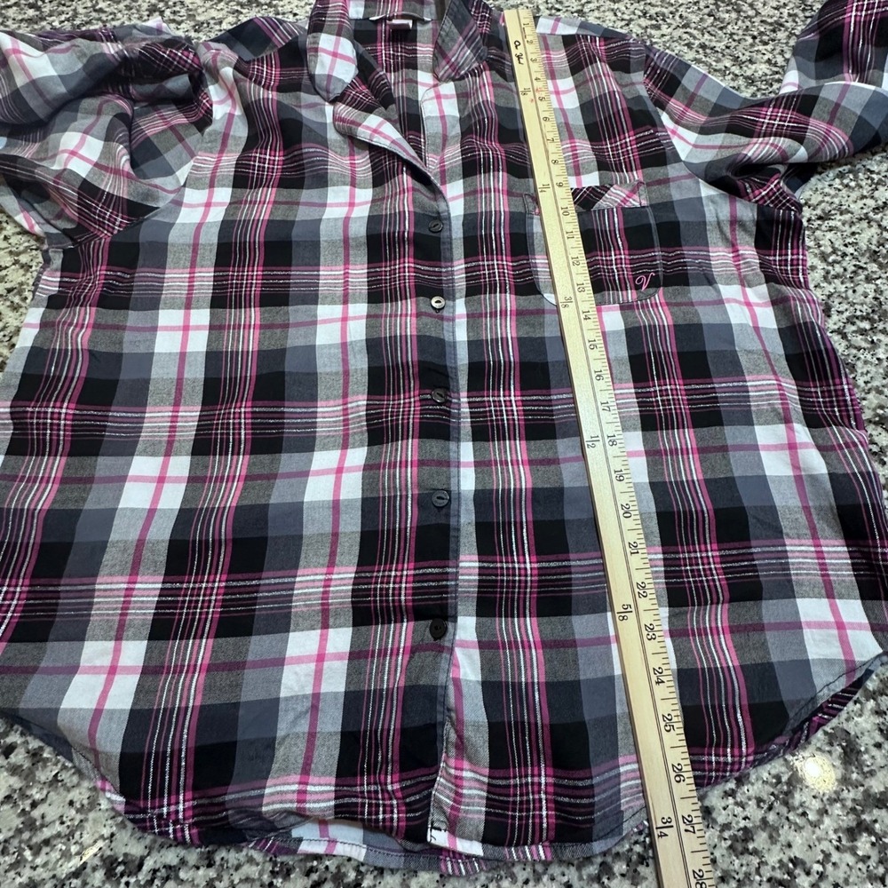 Victorias Secret Plaid Pajama Set Top Pants Women XL Pink Black Lounge Sleepwear - Picture 8 of 15